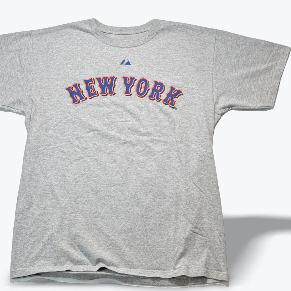 Majestic New York Mets T Shirt Mens Large Gray Short Sleeve MLB Baseball Tee